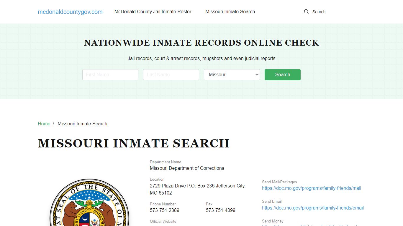 Missouri Inmate Search - McDonald County, Missouri